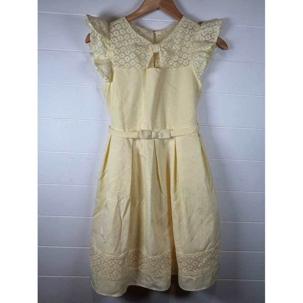 Bonnie Jean Girls Yellow Lace Flutter Sleeve Special Occasion Dress Size 16โ